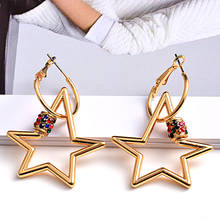 Brincos de pentagrama de metal dourado, brinco pendurado de cristal colorido acessórios de joias de moda para mulheres 2024 - compre barato
