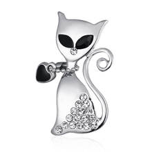 Broche de gato de cristal blanco y negro para mujer y niña, broches de animales con diamantes de imitación, accesorios de camisa, bonitos regalos, Broche 2024 - compra barato