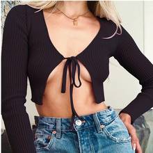 Hirigin bolero feminino, top cropped com frente, manga comprida, top sexy, feminino, com envoltório, manga comprida 2024 - compre barato