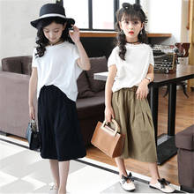 New Kids Girls Clothes Set T-shirts + Wide Leg Pants Summer Children's Clothing Outfits Teenage 6 7 8 9 10 11 12 Years 2024 - buy cheap