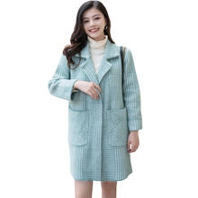 Женские бархатные куртки с имитацией норки, пальто на весну и осень, шерстяная куртка, женская верхняя одежда средней длины, плотное приталенное пальто в клетку для женщин 2024 - купить недорого