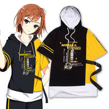 Anime Toaru Kagaku no Railgun Misaka Mikoto Cosplay T-Shirts Short Sleeve Hooded Top Unisex Patchwork Cotton Shirt 2024 - buy cheap