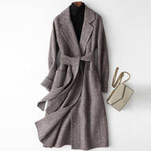 2021 женское элегантное шерстяное пальто с отложным воротником, женское длинное шерстяное пальто, темно-серое дизайнерское зимнее теплое пальто Casaco Feminino 2024 - купить недорого