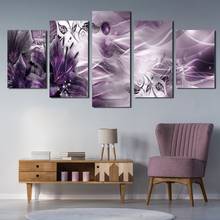 Pintura en lienzo abstracta de fantasía púrpura, carteles modulares impresos en HD, cuadro de pared para decoración del hogar para sala de estar, 5 paneles 2024 - compra barato