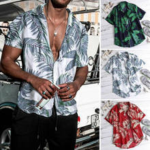 Гавайская набивная Мужская рубашка с коротким рукавом, Повседневная рубашка, Мужская Летняя Повседневная Свободная пляжная рубашка на пуговицах, Мужская блузка, топы 2024 - купить недорого