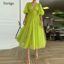 Verngo ярко-зеленый горошек тюль чай длина выпускные платья с пуговицами корсет пышные рукава вечер встречи выпускников длинное вечернее платье вечерние платья 2024 - купить недорого