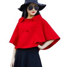 Jaqueta feminina de lã com capa vermelha, casaco solto de caxemira para outono e inverno 2019, alta qualidade 2024 - compre barato