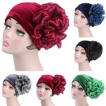 Big Flower Turban Muslim Women Velvet Hijab Chemo Cap Cancer Hat Islamic Head Scarf Beanie Bonnet Hair Loss Cover Headwear Wrap 2024 - buy cheap