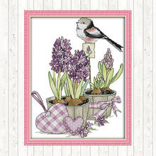 A Bird on A Flowerpot Cotton Thread Embroidery Needlework Sets Cross Stitch Kits Home Decor Patterns Kits DIY Needlework Crafts 2024 - buy cheap