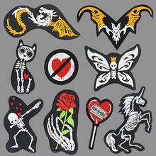 Bike Bat Cat Skull Skeleton Patches Embroidery Stripe on Clothes Iron on Punk Style Sticker Diy Rose Appliques Garment Accessory 2024 - buy cheap