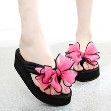 Summer Beach Outdoor Slippers Fashion Platform Wedges Lace Bowknot Flip Flops Women High Heels Chunky Candy Color Home Slides 2024 - buy cheap