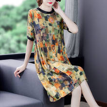 Summer Vintage Casual Mulberry Silk Midi Dress 2022 Print 4XL Plus Size Boho Beach Sundress Elegant Women Bodycon Party Vestidos 2024 - buy cheap