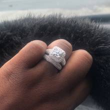 Conjunto de anel de prata esterlina 925 original promessa, joia clássica de casamento, zircônia cúbica, anéis para mulheres, presentes de noivado 2024 - compre barato