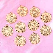 10Pcs/set Fashion Charms Gold Color Coin Carving Portrait Jewelry Accessories DIY Earrings Pendant Necklaces Material Wholesale 2024 - buy cheap