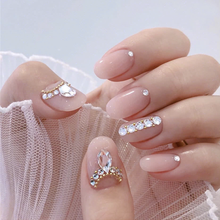 Fair lay Beautiful pure color with droplet shape diamond 3d fake nails cute false nails 24pcs  bride full nail tips 2024 - buy cheap