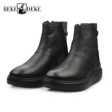 Winter Fleece Lining Men Snow Boots Genuine Leather Harajuku Platform  Shoes Zipper Round Toe Motorcycle Biker Ankle Boots 2024 - buy cheap