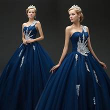 Encantador azul real um ombro vestido de baile quinceanera noite tule vestidos longo vestido de cristal formal 2024 - compre barato