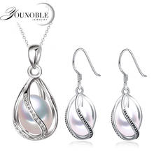 Real 925 Sterling Silver Set Natural Freshwater Pearl Jewerly Sets For Women White Cage Earrings Necklace Set 2024 - buy cheap