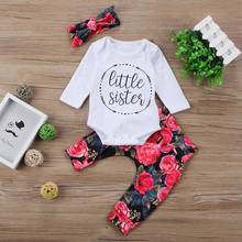 3 Pieces Newborn Infant Clothes Set Baby Girl Romper White Letter Little Sister Long Sleeve Tops Print Pants Headband Outfits 2024 - buy cheap
