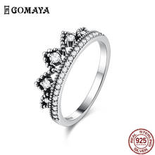 Gomaya-anéis de prata esterlina 925 autêntica, deslumbrante, coroa da rainha, zircônia cúbica, joias elegantes, declaração feminina 2024 - compre barato
