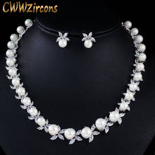 CWWZircons, блестящий кубический цирконий, мощеный Круглый Большой жемчуг, свадебное ожерелье, серьги, ювелирные наборы для женщин T359 2024 - купить недорого