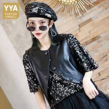 Women Sweet O-Neck Vest Streetwear Natural Leather Sheepskin Slim Sleeveless Jacket Korean Fashion Buttons Short Waistcoat 2024 - buy cheap