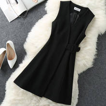 plus size 3XL!women winter woolen dress office lady sleeveless v-neck slim vest wool blends dress office lady 2024 - buy cheap