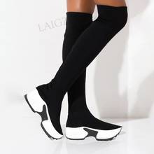 LAIGZEM-Botas por encima de la rodilla para mujer, zapatos elásticos con tacón para aumentar la altura, color negro, talla grande 41 42 43 2024 - compra barato