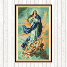 Tela de punto de cruz de la Virgen con ángeles, lienzo impreso, bordado, Kit de bricolaje, 14CT, 11CT, tela Aida, DMC 2024 - compra barato