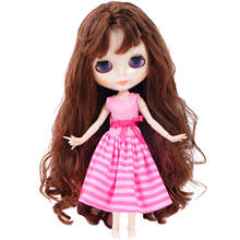 Minivestido a rayas para muñeca Blythe, vestido de fiesta con lazo, falda, accesorios de muñeca para diario, juguete de 11,5 pulgadas, color rosa 2024 - compra barato