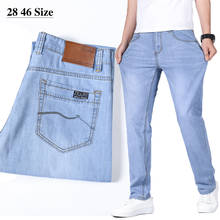 Мужские повседневные джинсовые брюки, Классические облегающие прямые брюки, черный, синий цвет, большие размеры 40 42 44 46, светильник 2024 - купить недорого