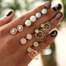 Pendientes de estilo Simple para mujer, aretes geométricos de Color caramelo, flor, hoja, perla, conjunto de seis piezas de joyería 2024 - compra barato