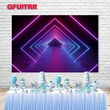 GFUITRR Neon Light Stage Photography Backdrop Happy Birthday 3D Aperture Photo Background Colorful Line Vinyl Photo Booth Props 2024 - buy cheap