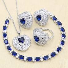 Silver Color Color Jewelry Sets for women Heart Shape Blue White Zircon Earrings Pendant Necklace Ring Bracelet  Gift Box 2024 - buy cheap