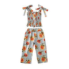 2-6 años chico niño ropa Floral para niña Tops cortos sin hombros camiseta + Pantalones trajes 2024 - compra barato