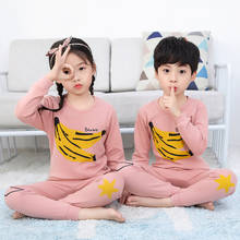 Пижамный комплект TUONXYE для мальчиков и девочек, Детская Хлопковая пижама с длинными рукавами в виде бананов, детская одежда для сна 2024 - купить недорого