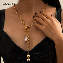IngeSight.Z Punk Gold Color Link Chain Long Necklace Imitation Pearl Baroque Small Ball Pendant Necklaces for Women Jewelry Gift 2024 - buy cheap