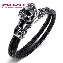 Hot Men Jewelry Black Genuine Leather Bracelet Stainless Steel Skull Skeleton Hiphop Charm Bangle Punk Gift For Best Friend 2024 - buy cheap