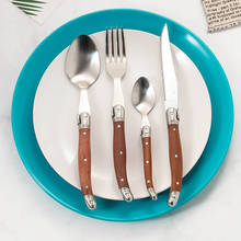 24pcs Stainless steel Laguiole Dinnerware set Wood Handle Steak Knife Fork Dinner Spoon Teaspoon Cutlery Gift Party Pre-Sale 2024 - buy cheap