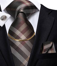 Hi-tie-Conjunto de gemelos a cuadros para hombre, corbata de lujo de seda y níquel, cadena, Hanky, regalo de diseño para boda 2024 - compra barato