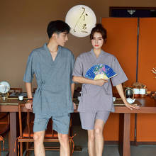 Yukata de estilo japonés para parejas y adultos, ropa de dormir de algodón, Kimono corto con cuello en V, Jinbei 2024 - compra barato
