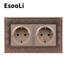 EsooLi Red 16A Double EU Standard Power Socket 4D Embossing Retro Zinc Alloy Panel 16A Electrical Outlet 146*86 Type 2024 - buy cheap