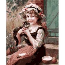 Porta retrato números para gato, figura para adultos e meninas, 60x75cm, pintura a óleo por número, artesanal, presente único, decoração de casa, arte 2024 - compre barato