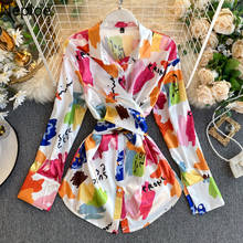 Женские атласные рубашки Neploe Tie Dye, модные однобортные блузки с отложным воротником, необычные женские топы на шнуровке с тонкой талией 49957 2024 - купить недорого