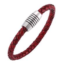 Trendy Men Jewelry Red Braided Leather Rope Bracelet Handmade Stainless Steel Magnet Clasp Vintage Leather Bangle Gift SP0247 2024 - buy cheap