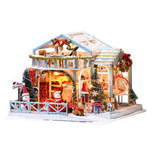 Natal nevado noite dollhouse modelo montado natal bonecas de madeira casas diy casa kit presente de natal decoração do feriado 2024 - compre barato