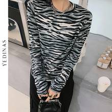 Yisolas-camiseta curta feminina de manga longa, estampa de leopardo, estilo coreano, moda hip hop, blusa feminina 2024 - compre barato