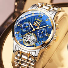 LIGE 2021 New Men's Fashion Luxury Swiss Watch For Men's Mechanical Automatic Hollow Watch Large Dial Waterproof Luminous Clock 2022 - buy cheap