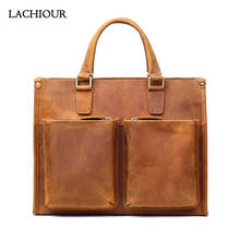LACHIOUR Unisex Genuine Leather Handbag Men 14 Inch Laptop Messenger Bags Male Office Ducuments Travel ShouLder Bag Briefcases 2024 - buy cheap