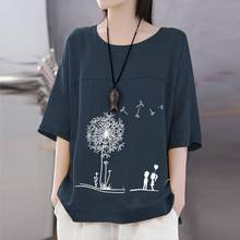 2021 Women Cotton Shirt Autumn Casual O Neck Tunic Tops Fashion 3/4 Sleeve Cartoon Printed Loose Blouse Female Blusas Chemise 2024 - buy cheap